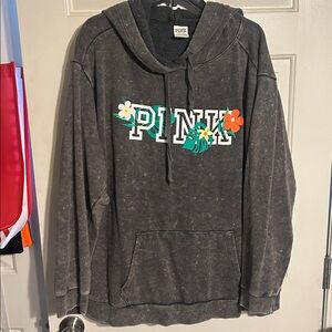PINK Victoria's Secret Black Hoodie with Floral Design